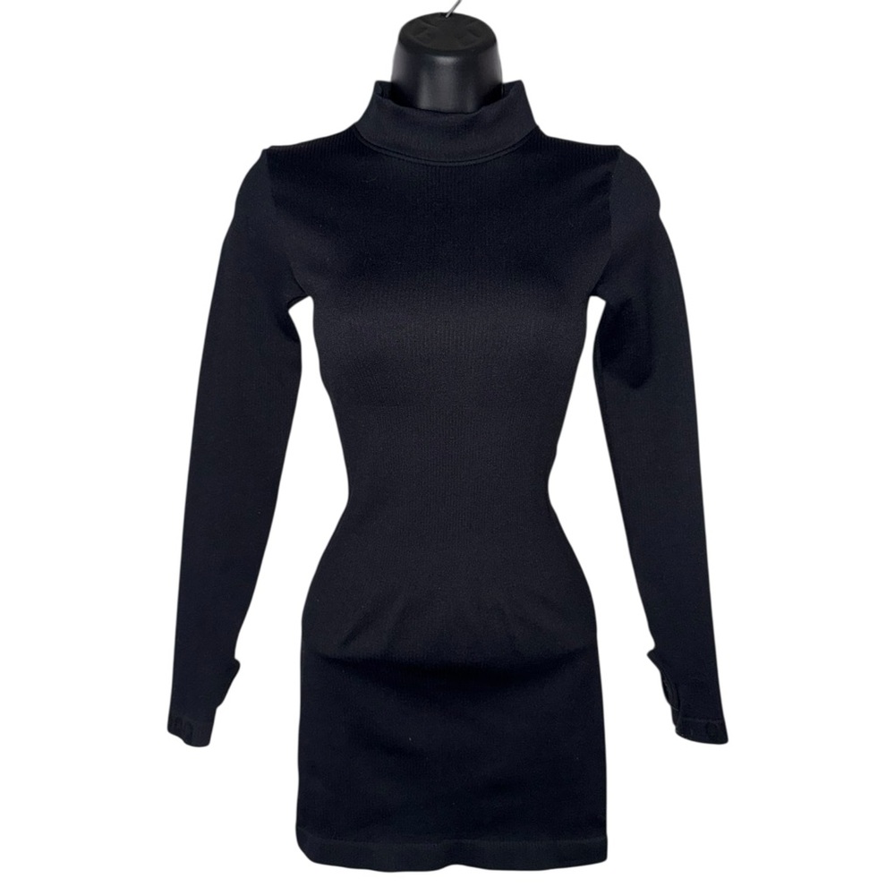 Ribbed‎ Snatching Goth Compression Mini Dress Long Sleeve w Thumb Holes Nylon